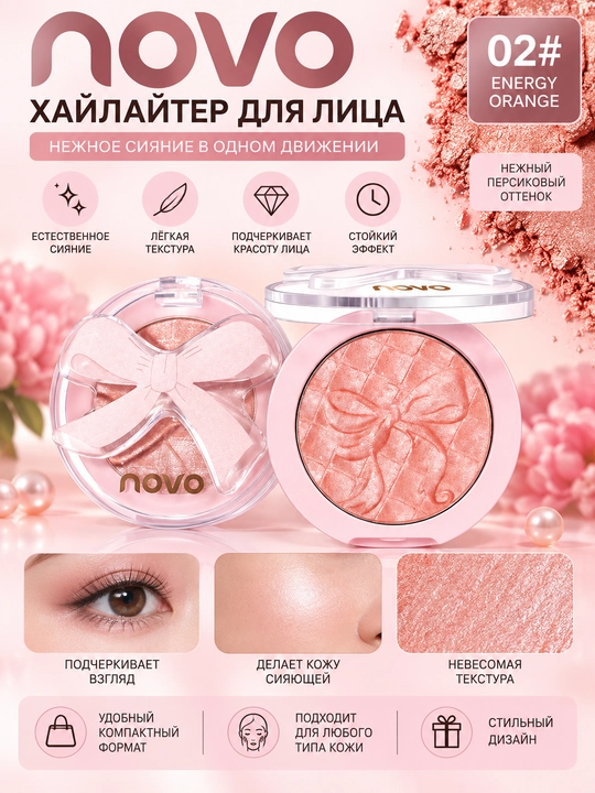 Компактный -хайлайтер/румяна NOVO Satin Ballet Monochrome - 