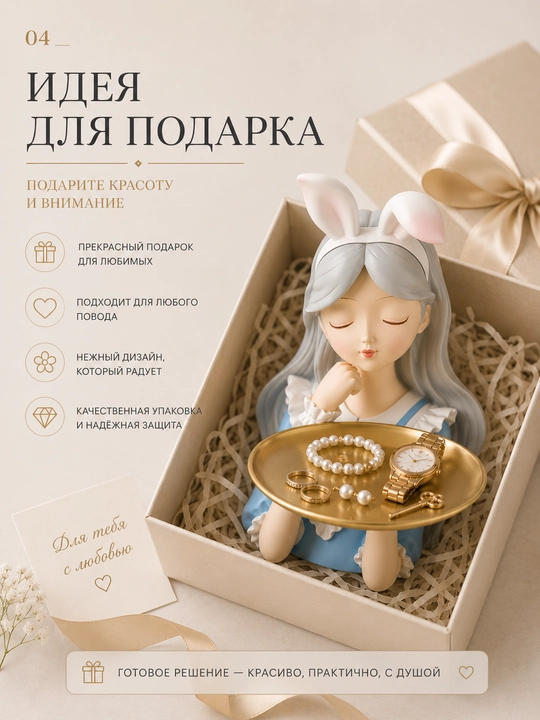 Скульптура девушки с подносом, статуэтка для декора и украшений