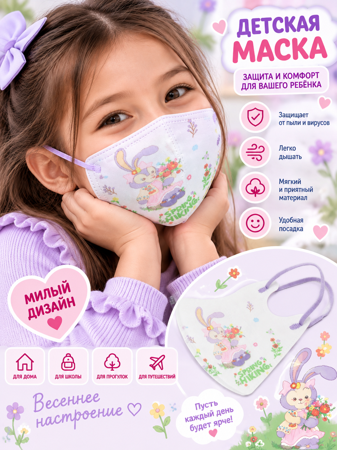 Детские медицинские маски, 4 слоя, более 10 видов - 