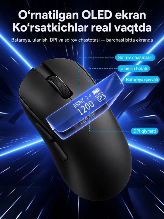 Игровая мышь AJAZZ NJ08 V2 беспроводная 2.4G, Bluetooth, проводная, 24000 DPI, RGB, 300мАч