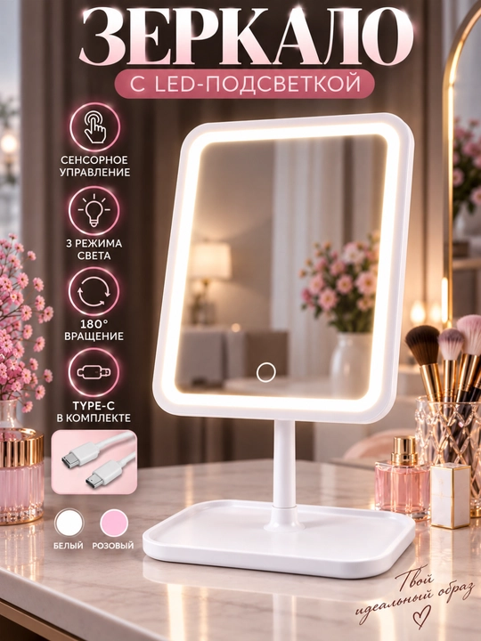 LED chiroqli pardoz oynasi — kosmetika va makiyaj uchun - 