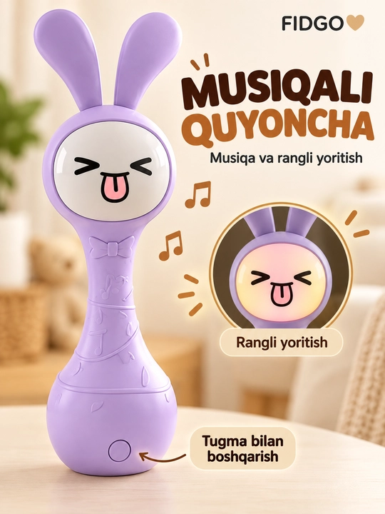 FIDGO bolalar uchun musiqali shaqildoq, yorug‘lik va ovozli effektlar bilan - 