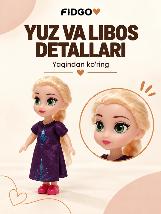 Kiyim-kechak va aksessuarlar bilan FIDGO qo‘g‘irchoqlari, kiyim almashtirish uchun o‘yin to‘plamlari