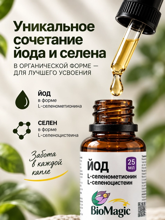 BioMagic Yod-selen, organik yod va selen tomchilari, 25 ml