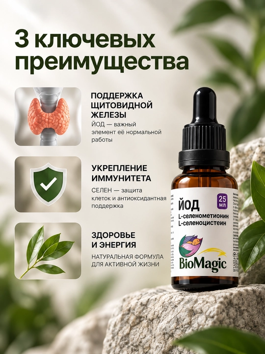 BioMagic Yod-selen, organik yod va selen tomchilari, 25 ml