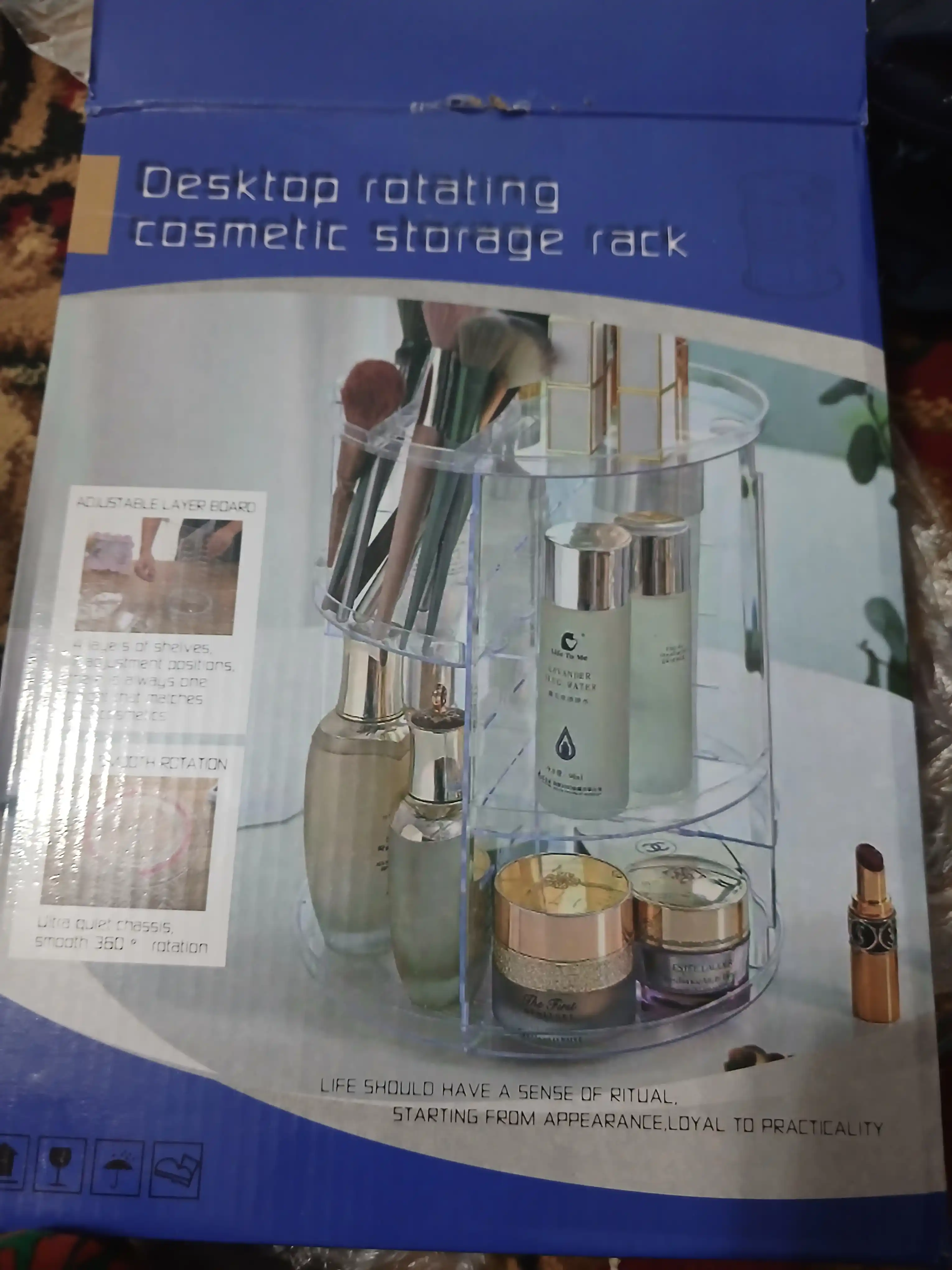 Kosmetika organizer 360° aylanuvchi, katta sig‘imli, shaffof make-up organizer