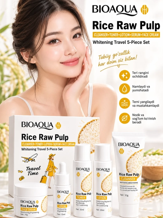 Bioaqua yuz terisini parvarishlash uchun mini-to‘plam,5 tasi 1 da qarishga qarshi parvaris - 