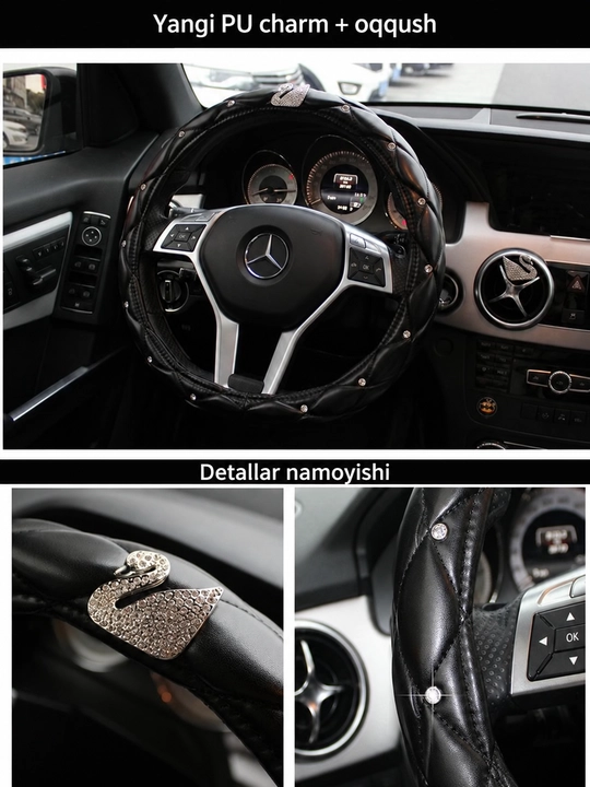 Olmos toshli avtomobil rul qoplamasi, sirpanmaydigan yumshoq premium rul chexoli