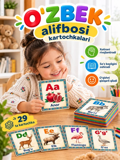 Bolalar uchun alifbo — o‘rgatuvchi kartochkalar - 