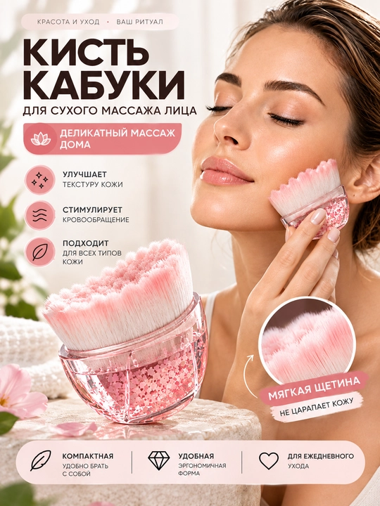 Лимфодренаж, массажер для лица, массажная щетка, кабуки, контуринг для лица, уход за кожей - 
