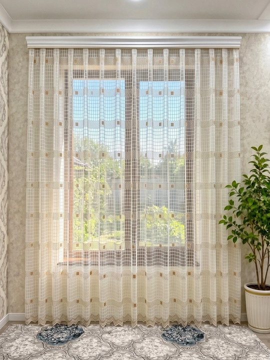 Geometrik Dizaynli Premium Tyul Parda, 300×290 sm
