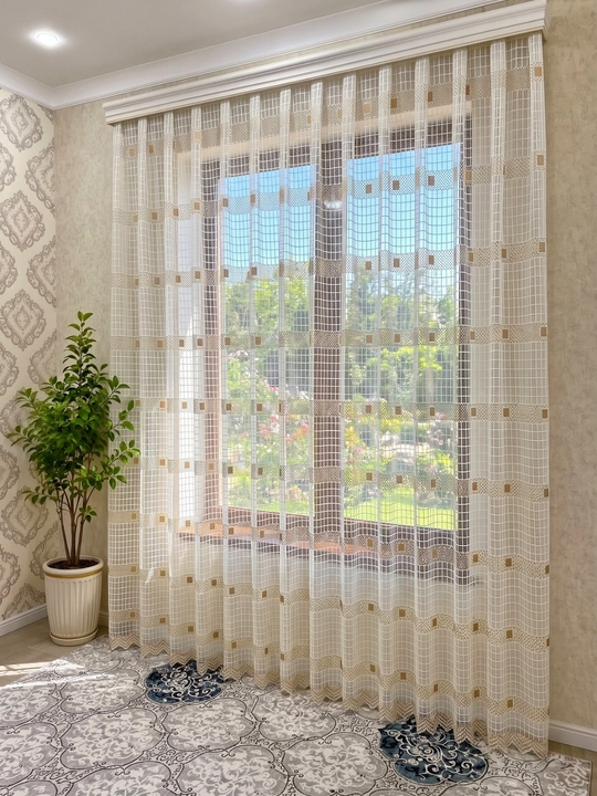 Geometrik Dizaynli Premium Tyul Parda, 300×290 sm