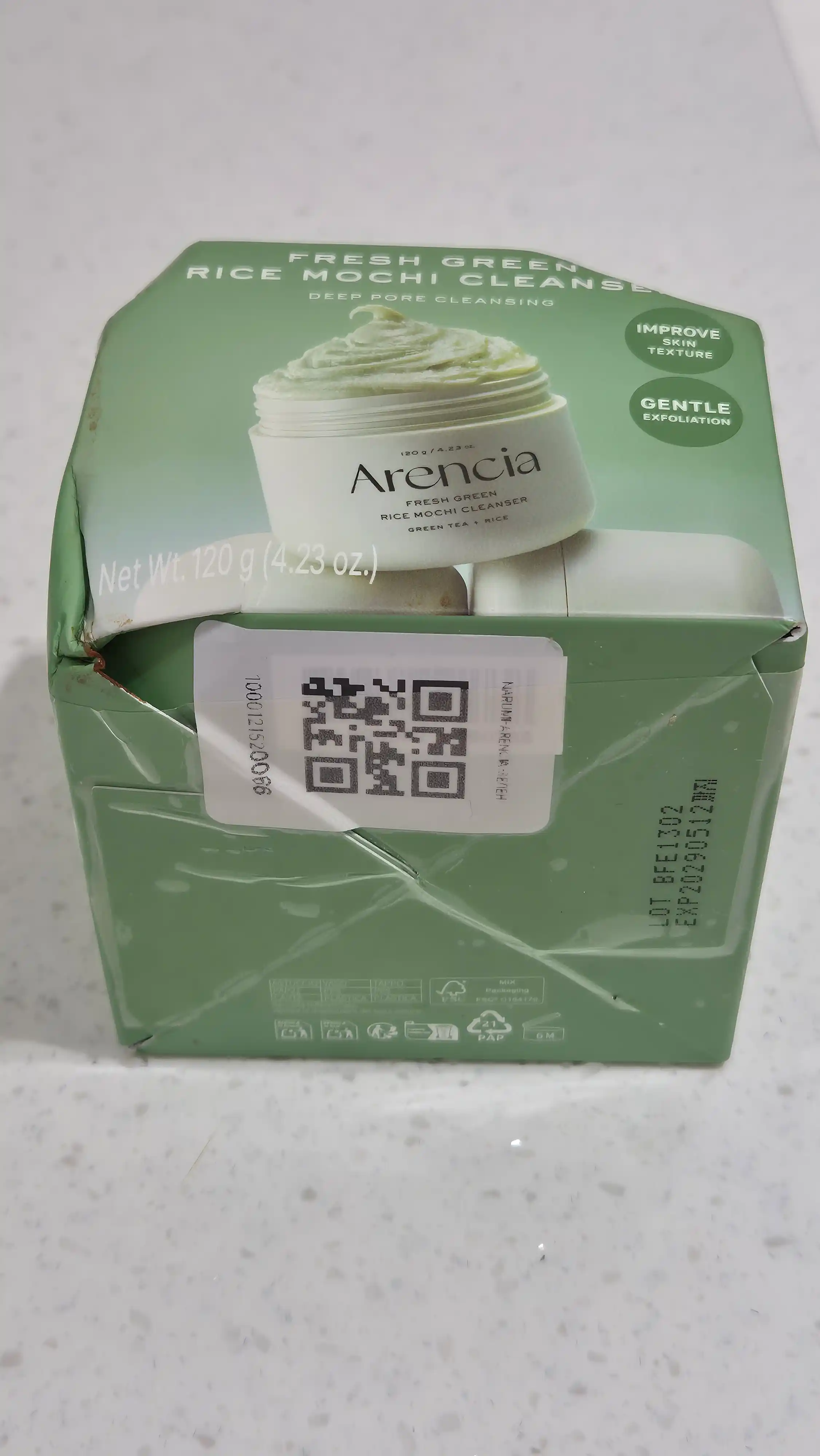 Arencia Fresh Green Rice Mochi Cleanser tozalovchi vositasi, ko‘k choy va sentella bilan, 120 g