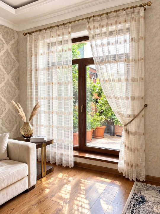Geometrik Dizaynli Premium Tyul Parda, 300×290 sm