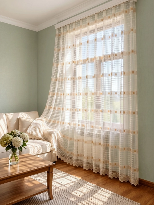 Geometrik Dizaynli Premium Tyul Parda, 300×290 sm