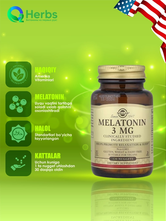 Melatonin, Solgar, 3 mg, 120 tabletka - 
