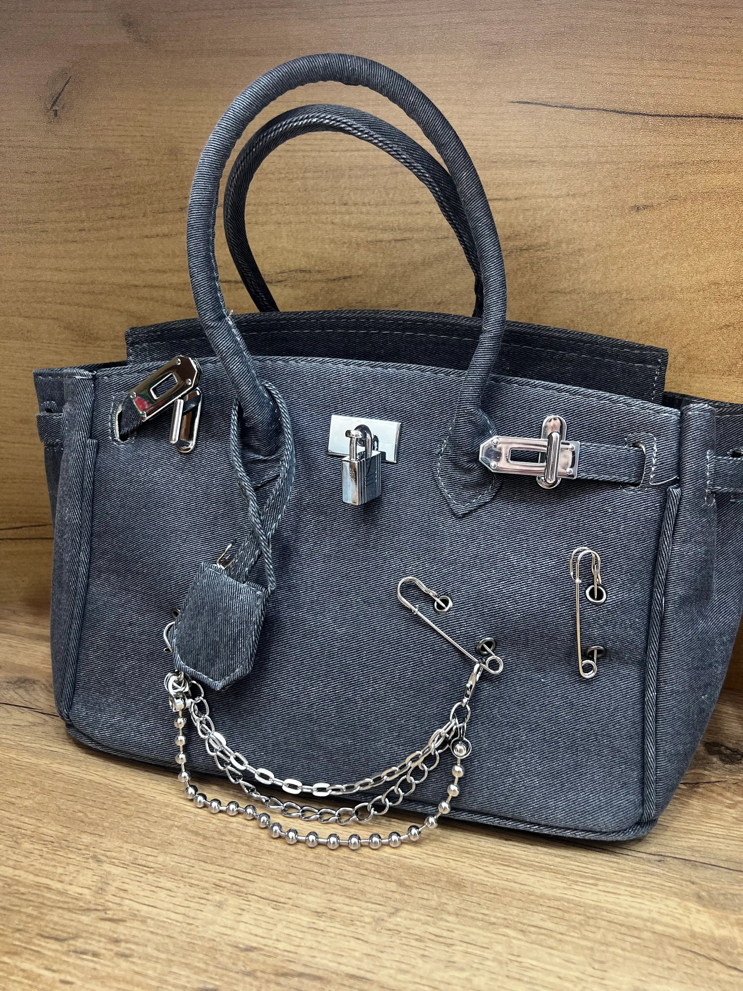 Ayollar uchun Hermes Birkin uslubidagi jinsi sumka, qulfli, yelka orqali, cross-bodi