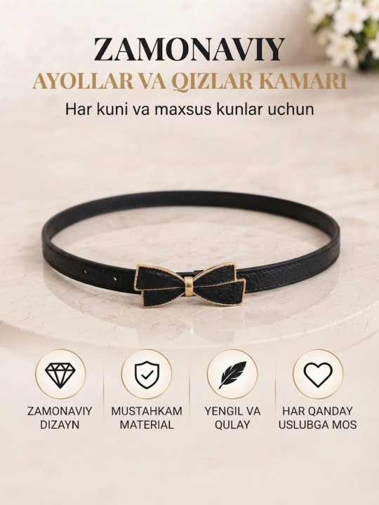 Ayollar va qizlar uchun zamonaviy va bejirim kamarlar - 