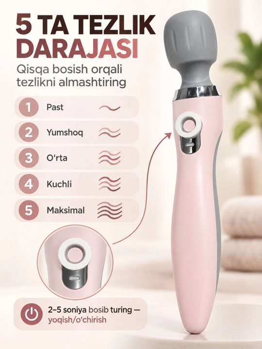 Qo‘l massajyori elektr, 5 ta vibratsiya rejimi, USB zaryad, qulay boshqaruv
