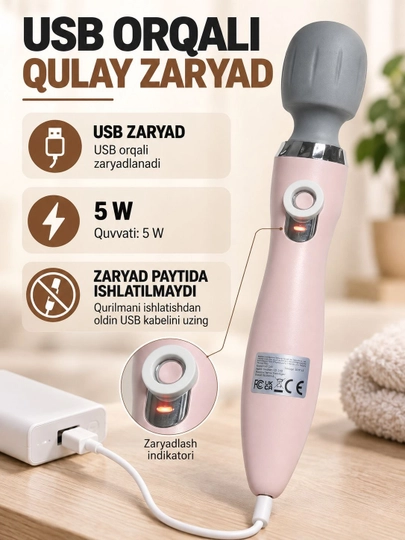 Qo‘l massajyori elektr, 5 ta vibratsiya rejimi, USB zaryad, qulay boshqaruv