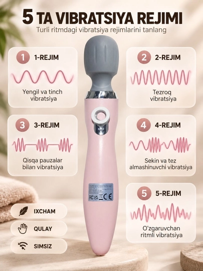 Qo‘l massajyori elektr, 5 ta vibratsiya rejimi, USB zaryad, qulay boshqaruv