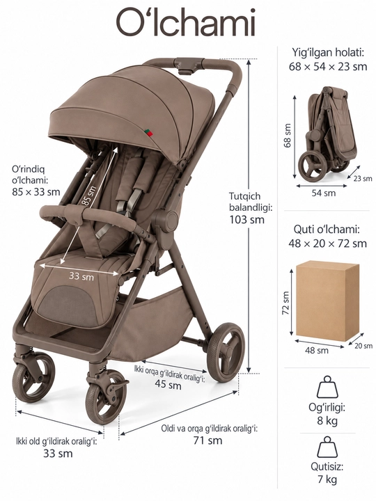 KIDILO B6  Детская коляска, перекидная ручка, регулируемая спинка, складная