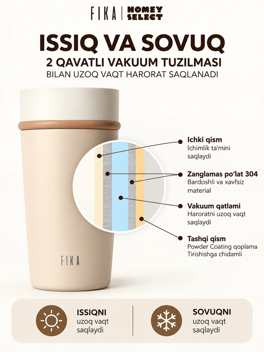 Termos stakan, FIKA termokrujka, 355-591 ml termos, termo krujka, zanglamayidgan metall