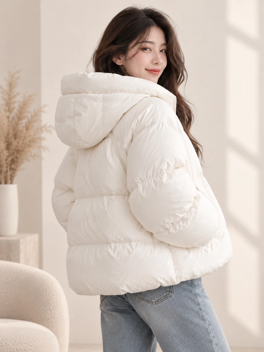 Ayollar uchun kalta qishki kapyushonli, issiq, erkin bichimli kurtka