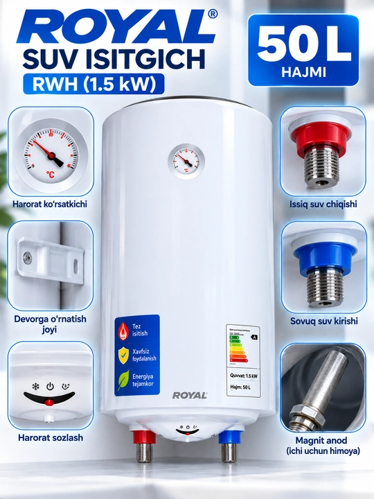 Водонагреватель ROYAL RWH 50 л (1,5 кВт) 