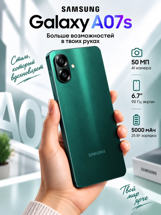Smartfon Samsung Galaxy A07s 6.7" LCD 90Hz display 5000 mAh batareya - 