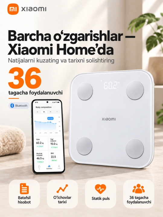 Xiaomi Body Composition Scale S400BHR7793GL aqlli pol elektron tarozisi, 50966, Global