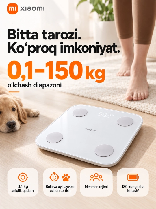 Xiaomi Body Composition Scale S400BHR7793GL aqlli pol elektron tarozisi, 50966, Global