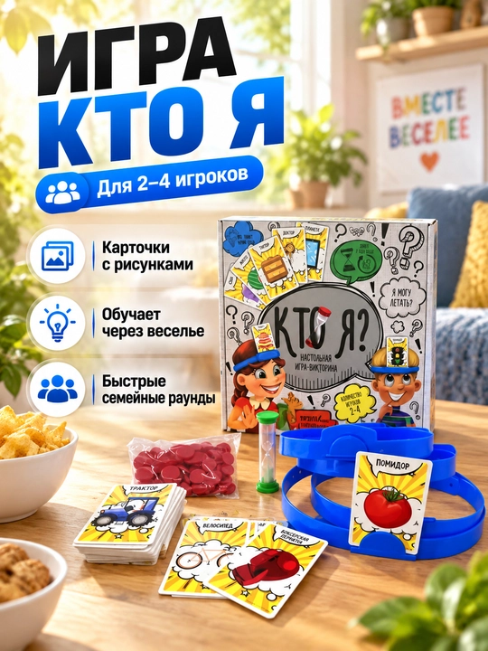 Bolalar va kattalar uchun "Men kimman?" stol o‘yini-viktorinasi, 2-4 o‘yinchi, 6+ - 
