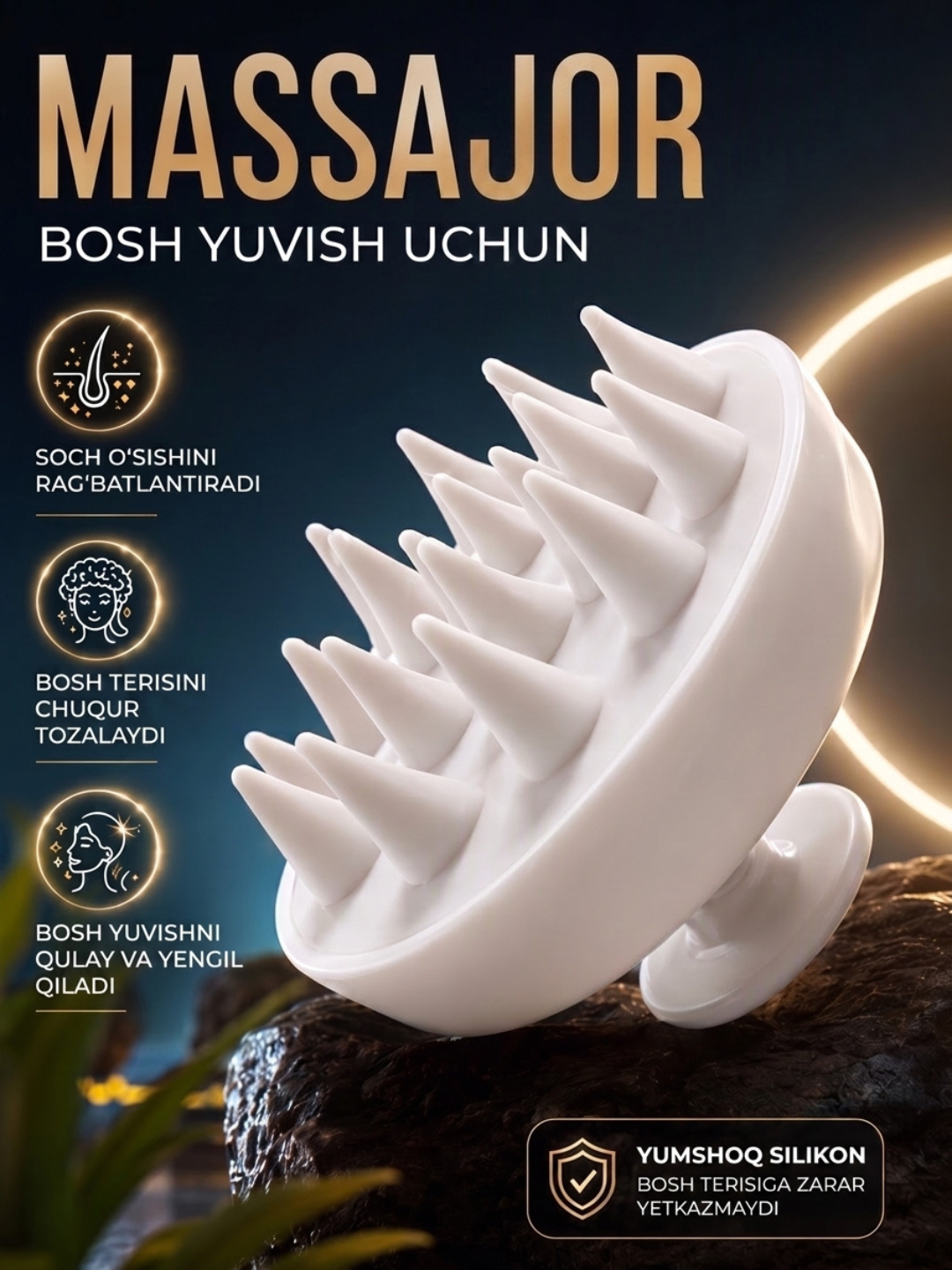 Massaj cho‘tkasi, sochlarni yuvish uchun taroq, bosh va tana terisi uchun taroq