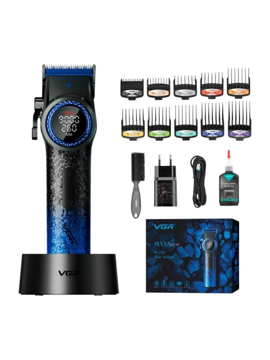 Машинка для стрижки VGR V-001 Blue Series, 10 насадок, 4600 мАч