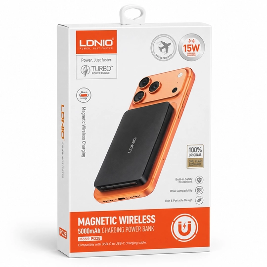 Tashqi akkumulyator LDNIO PQ28 5000 mAh, 20 W, magnitli simsiz quvvatlash iPhone uchun