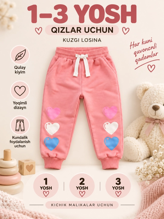 O'g'il va qiz bolalar uchun sport shimi triko, manjetli kiyim HAPPY TIME kiyim