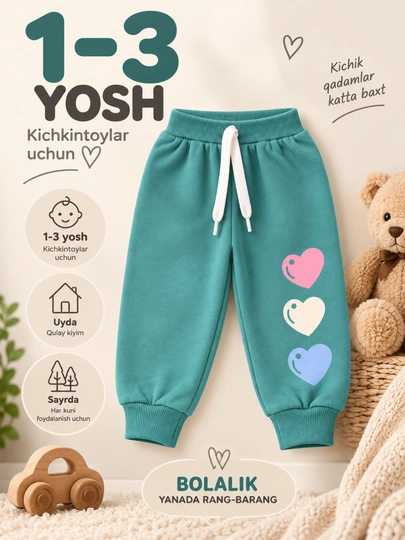 O'g'il va qiz bolalar uchun sport shimi triko, manjetli kiyim HAPPY TIME kiyim