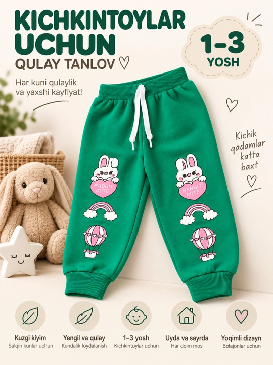 O'g'il va qiz bolalar uchun sport shimi triko, manjetli kiyim HAPPY TIME kiyim - 