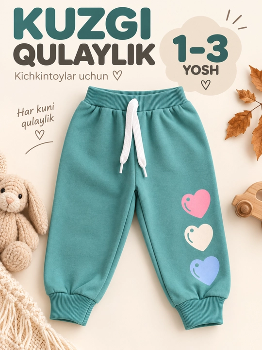 O'g'il va qiz bolalar uchun sport shimi triko, manjetli kiyim HAPPY TIME kiyim - 