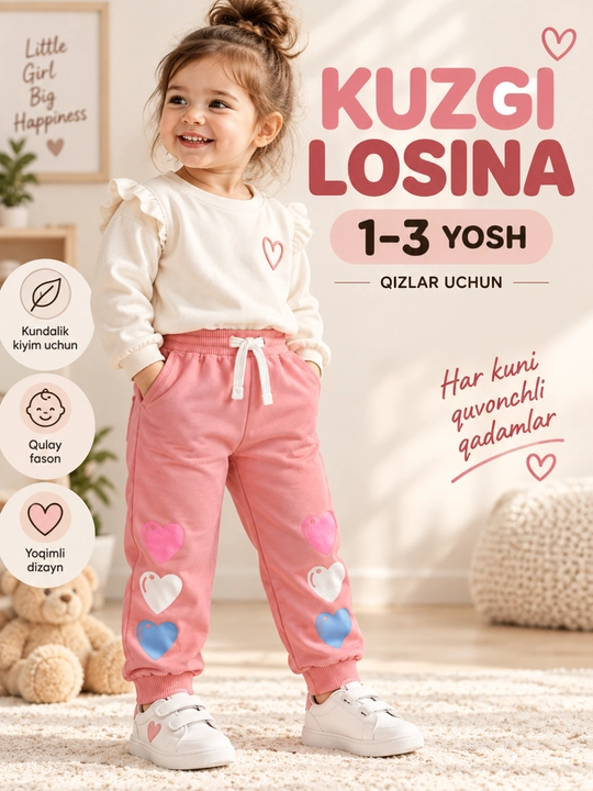 O'g'il va qiz bolalar uchun sport shimi triko, manjetli kiyim HAPPY TIME kiyim - 