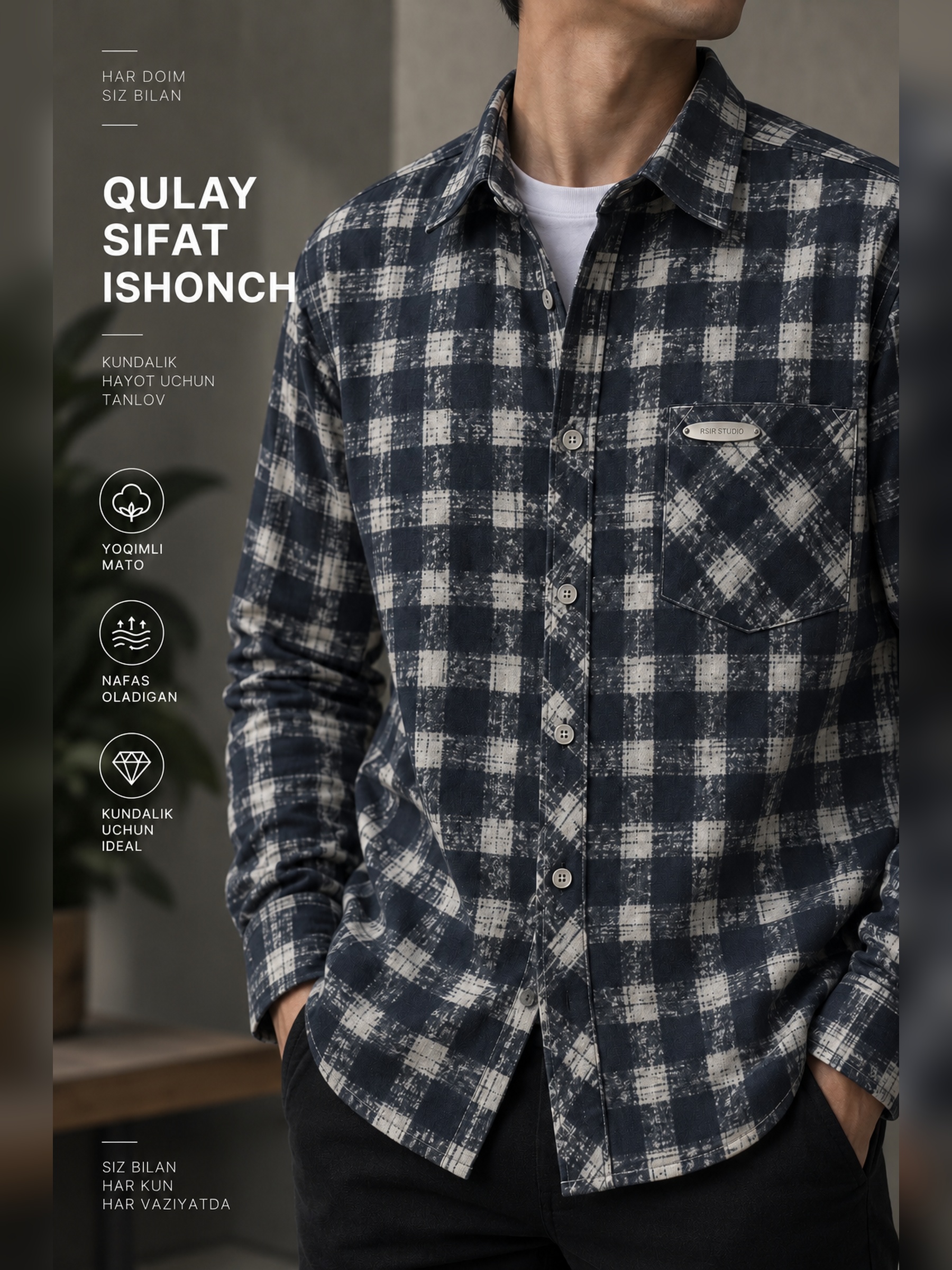 ONLY SHIRTS Kuzgi erkaklar katakli ko‘ylaklari - 