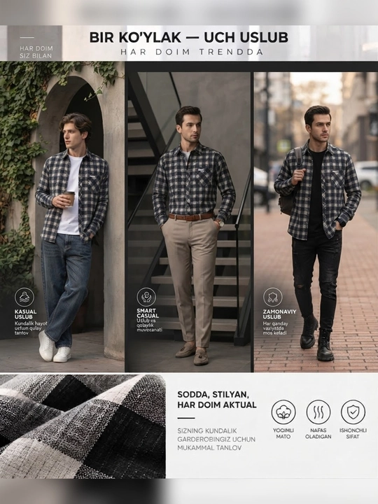 ONLY SHIRTS Осенние мужские рубашки в клетку