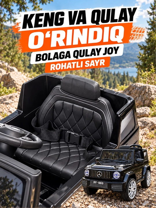12V 4x390 kuchlanishli, to‘liq uzatmali, APP+pultli, EVA g‘ildirakli bolalar elektromobili