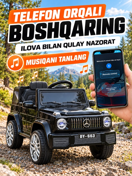 12V 4x390 kuchlanishli, to‘liq uzatmali, APP+pultli, EVA g‘ildirakli bolalar elektromobili