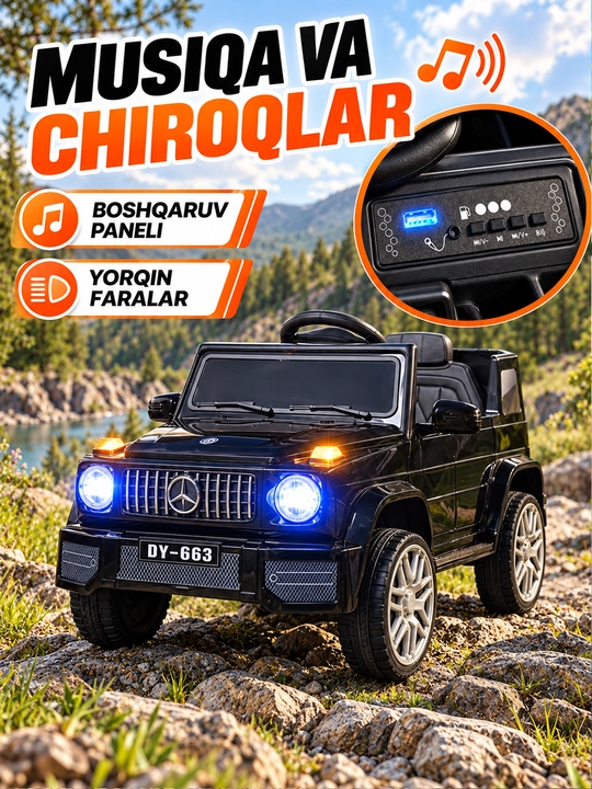 12V 4x390 kuchlanishli, to‘liq uzatmali, APP+pultli, EVA g‘ildirakli bolalar elektromobili