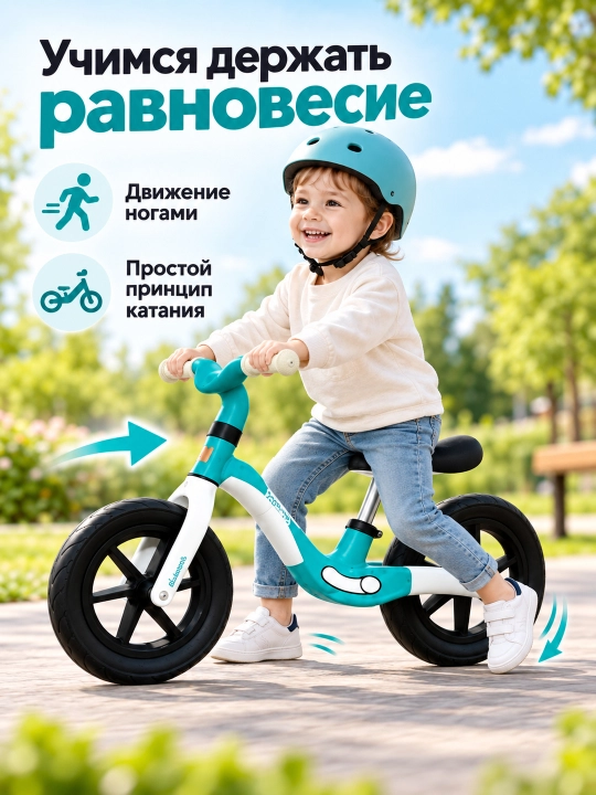 Детский беговел без педалей, двухколесный, низкая рама, широкое сиденье для дома и улицы