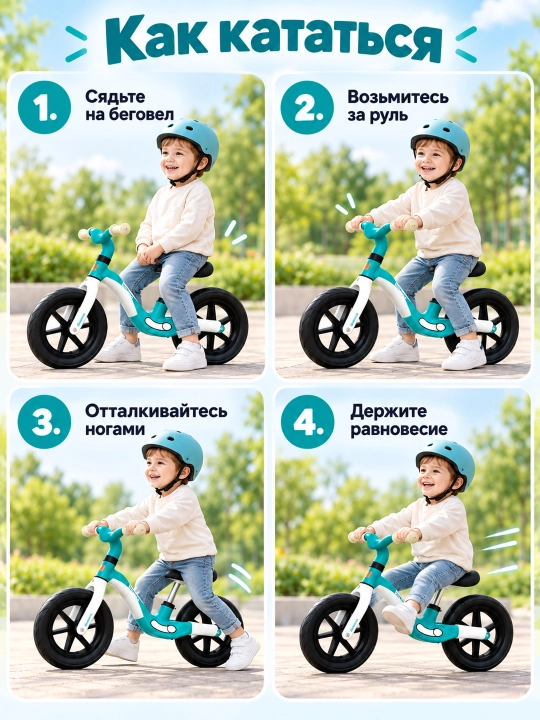 Детский беговел без педалей, двухколесный, низкая рама, широкое сиденье для дома и улицы