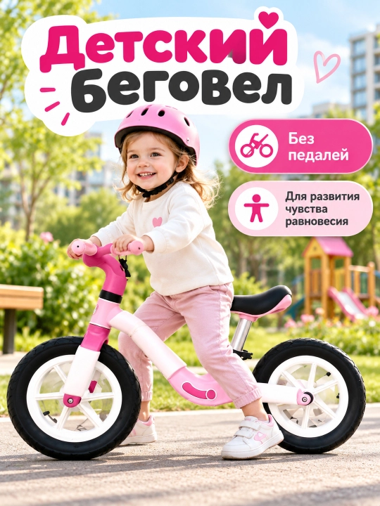 Детский беговел без педалей, двухколесный, низкая рама, широкое сиденье для дома и улицы - 