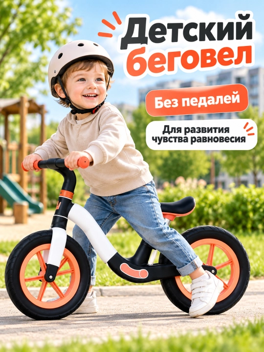 Детский беговел без педалей, двухколесный, низкая рама, широкое сиденье для дома и улицы